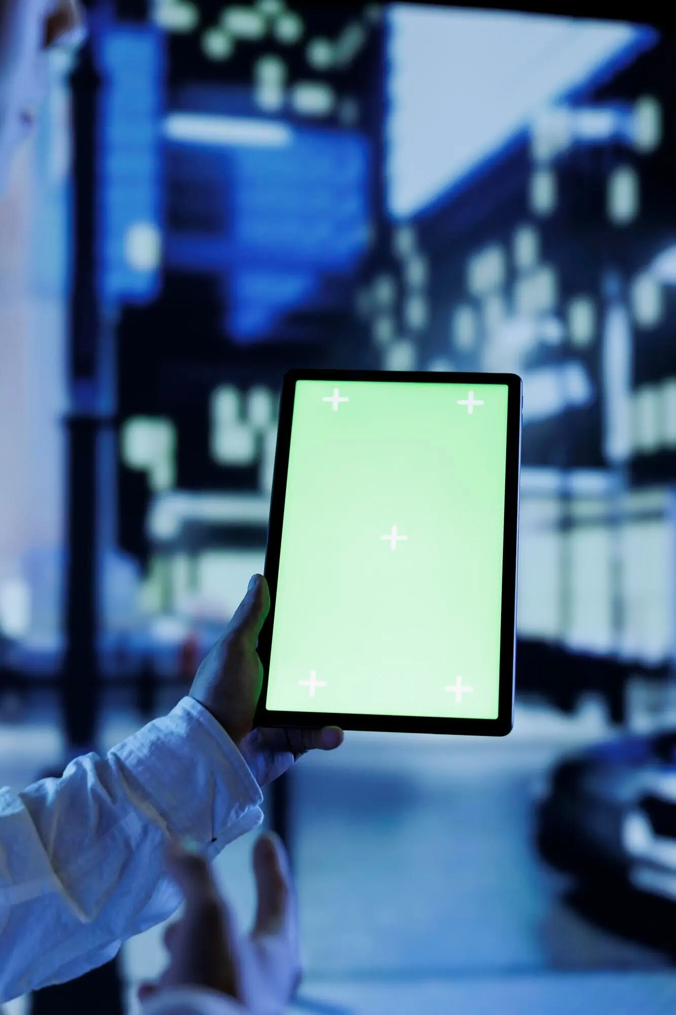 В городе гражданин пользуется макетом планшета.